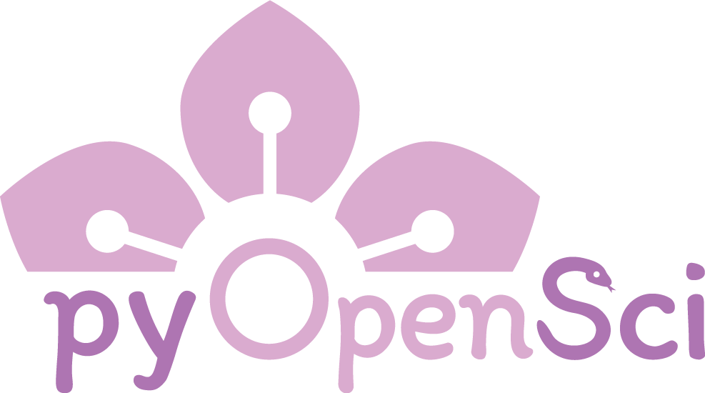 pyOpenSci Handbook. The pyOpenSci logo is a purple flower with pyOpenSci under it. The o in open sci is the center of the flower