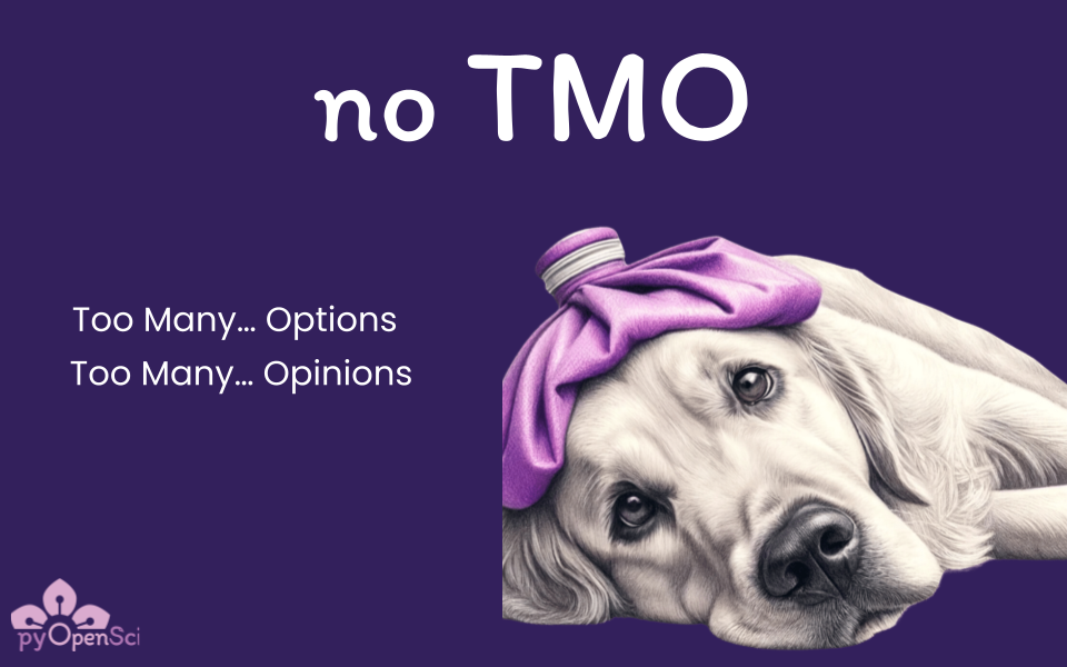 Dark purple background image that says no TMO. Below is a yellow lab retriever with a purple ice bag on it's head looking sad and directly at you.