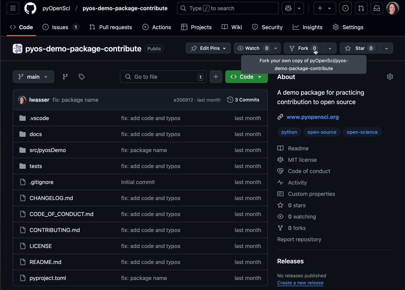 GIF showing how to fork a repository on GitHub