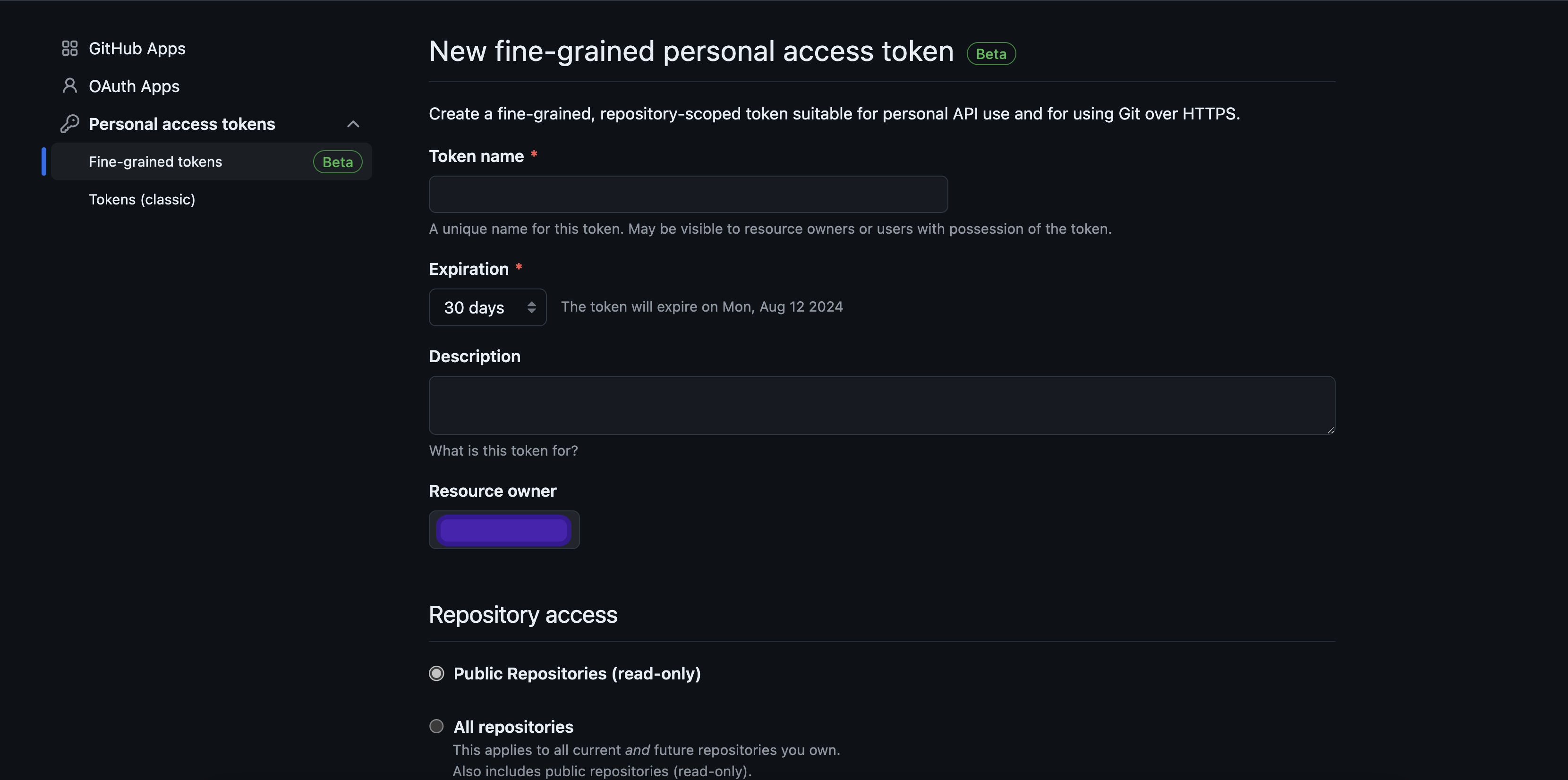 Image of personal access token